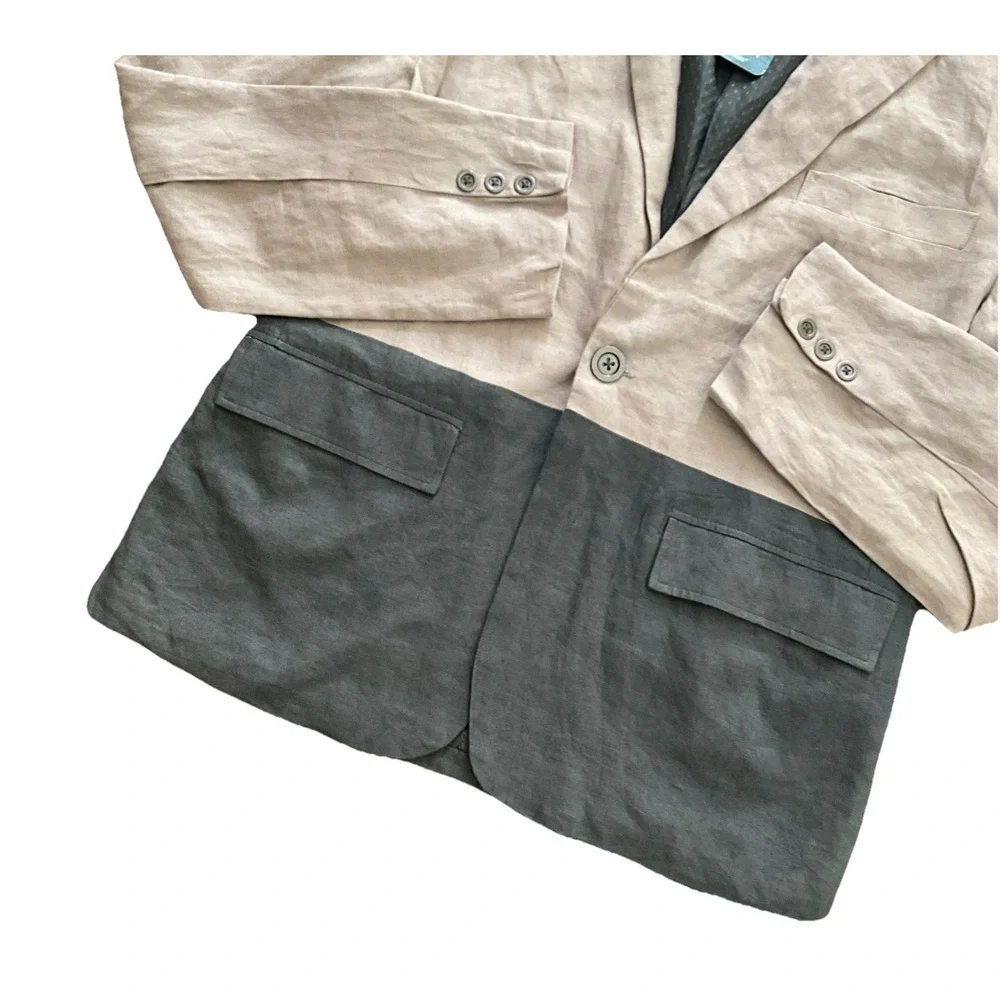 Astronomy Mens Linen Cotton Colorblock Blazer Jacket Light Taupe Gray Large NWT‎